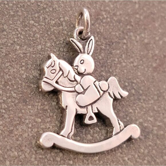 Very Rare Retired James Avery Sterling Bunny Rabbit Rocking Horse Charm - Picture 2 of 7